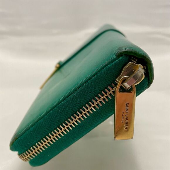 Saint Laurent Y Calfskin Leather Wallet Emerald Green Gold Hardware - Picture 5 of 13